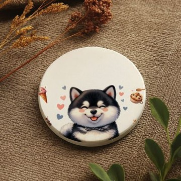TRON 圓形硬式珪藻土杯墊 可愛的貓狗動物C-3 吸水杯墊 速乾杯墊 防潮杯墊