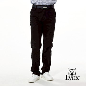 【Lynx Golf】男款彈性舒適混紡材質特殊布紋造型素面款式平面休閒長褲-黑色