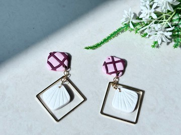 【簡約粉與白】– 軟陶擴香耳環  s925銀鍍金耳針/耳勾