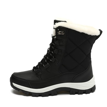 冬季刷毛保暖東北女中高筒靴防水防滑厚底增高戶外徒步雪地靴