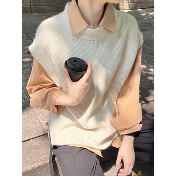 毛衣馬甲女款2025新款秋裝寬松毛線馬夾女式襯衫疊穿氣質針織背心