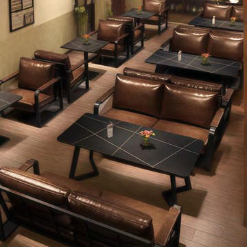 工業風酒吧卡座沙發咖啡廳音樂小酒館燒烤奶茶店店桌椅一整套組合 8143