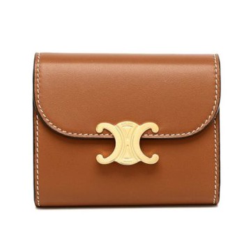 CELINE 賽琳 Triomphe 凱旋門 亮澤光滑羊皮革 小號 翻蓋 零錢包 卡夾 皮夾 短夾 棕褐色 10D783BZG.04LU