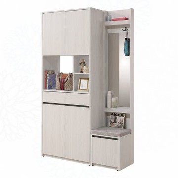 文創集 哈娜格4尺四門鏡面座鞋隔間櫃/玄關櫃組合(二色可選)-120x40x201cm免組