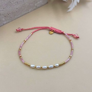 珍珠細繩編織手鍊  可調手圍 珍珠手鍊