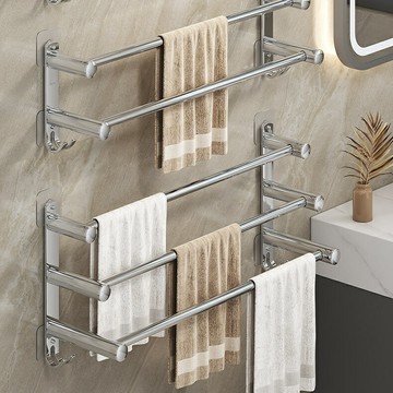 免運 可開票 毛巾架衛生間免打孔雙桿浴巾架洗手間浴室廁所304不銹鋼掛毛巾桿 快速出貨