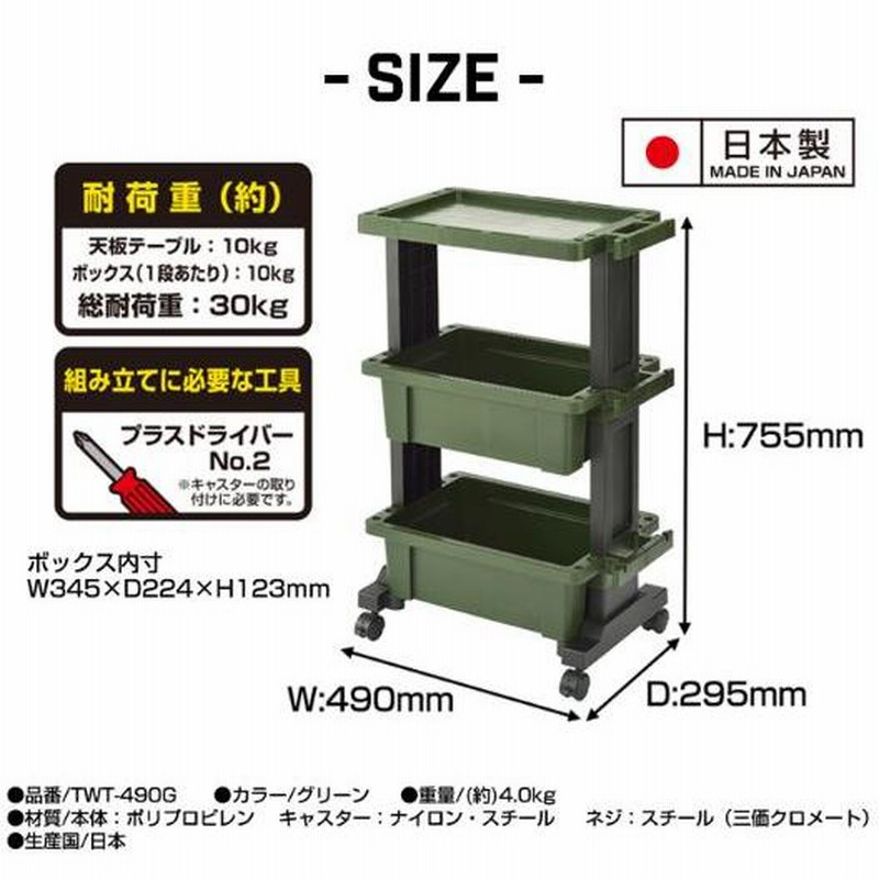 ツールワゴン ツールボックス 3段 日本製 国産 キャスター付き ワゴン