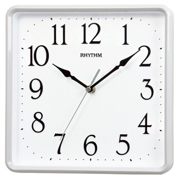 RHYTHM 日本麗聲時計 方形簡約靜音掛鐘  白色