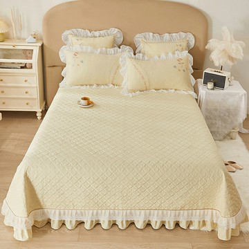 韓式夾棉床蓋單件絎縫鋪蓋兩用床單榻榻米炕蓋花邊公主風四季通用