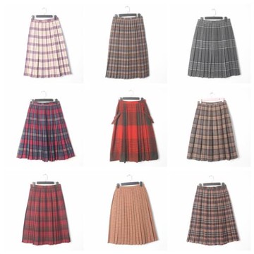 古著vintage 日本制秋冬季OL中長款羊毛格子百褶高腰半身裙46