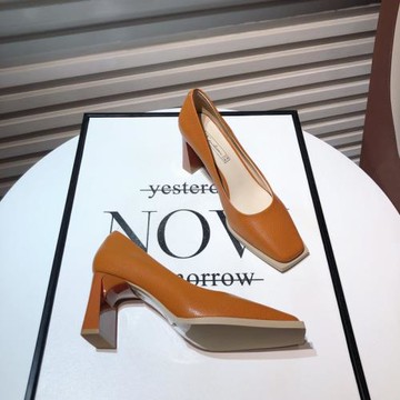 韓版2025春季新款法式復古方頭荔枝紋粗跟單鞋少女百搭高跟工作鞋