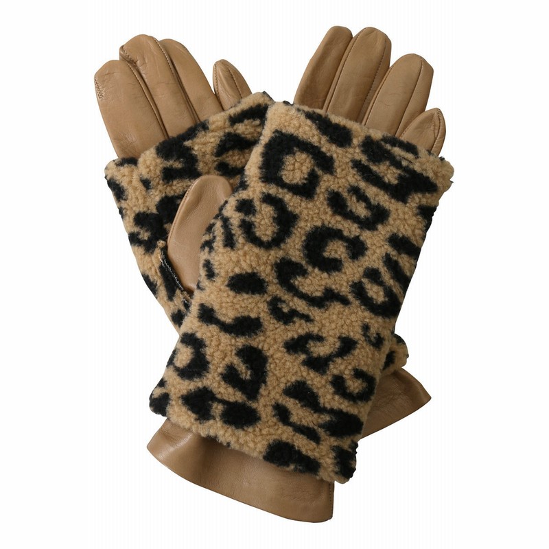 Alpo アルポ フェイクムートンカバー付きレザーグローブ レディース ベージュ レオパード F 通販 Lineポイント最大1 0 Get Lineショッピング