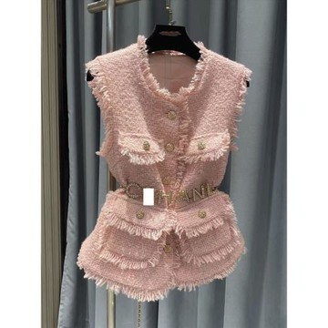 歐貨名媛粉流蘇小香風馬甲女款2025新款夏季高級感氣質上衣B9286