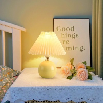 臥室床頭臺燈 臺燈百褶少女臥室小夜燈裝飾品陶瓷床頭燈融洽臺燈簡約燈具