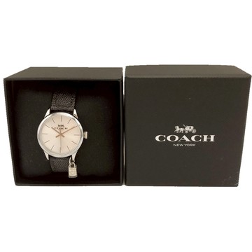 【COACH】C LOGO印花小吊飾女款石英手錶(黑灰)