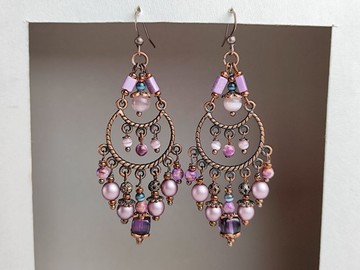 紫色串珠耳環 2 款民族風吊燈垂墜耳環