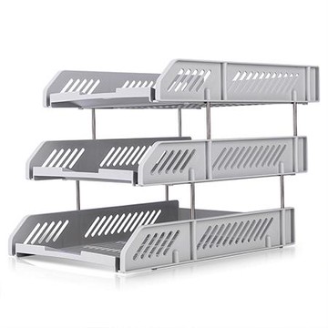 得力Deli三層鐵支公文架/E9209/淺灰/展開260×338×260mm