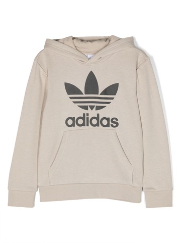 adidas Kids - trefoil-print cotton hoodie - kids - Cotton/Cotton/Recycled Polyester - 8 yrs - Neutrals