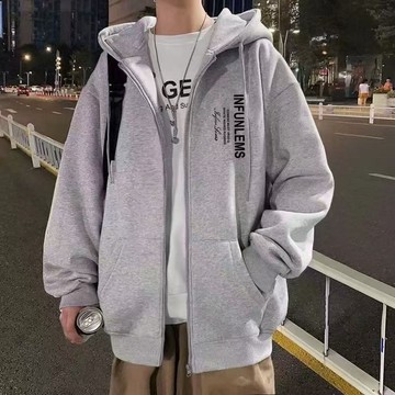 【台灣出貨】秋冬季加絨連帽上衣休閒潮流棒球服寬鬆開衫拉鏈衛衣外套男休閒帽t連帽外套薄款衛衣