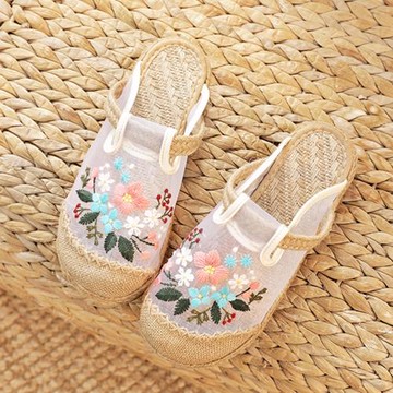 老北京布鞋女士透氣懶人網紗涼拖鞋輕便軟底亞麻女學生休閑漁夫鞋