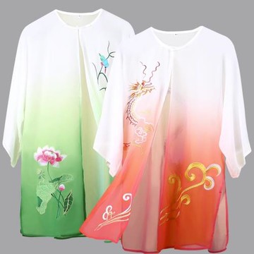 宏極繡花外搭披紗漸變春夏中國風武術練功男女太極團隊表演刺繡美