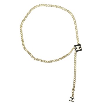 CHANEL 香奈兒 淺金色鍍金 黑色琺瑯 方塊 腰鍊 【二手名牌BRAND OFF】