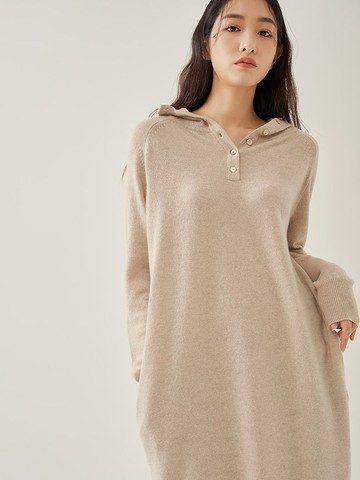 Women Cashmere Hoodie Dress (Beige)