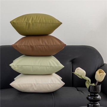 跨境 復古森林綠貓抓皮高端皮質抱枕沙發客廳靠墊高級感靠枕靠背