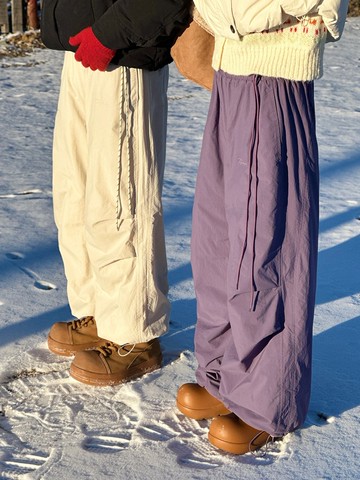 3顔色 軟綿 加絨防水防風衝鋒褲 休閒簡約百搭戶外闊腿寬褲