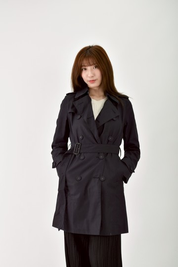 (M) brooks brothers質感雙排扣風衣藍色綁帶外套