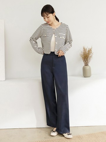 質感素面後V腰頭修身直筒西裝褲