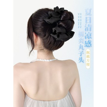 丸子頭假髮女高紮蝴蝶結花苞頭盤髮神器抓夾仿真增髮量假髮髮圈日係假髮 女生網紅全頭套 整頂式假髮 顯白顯臉小 長捲髮假髮
