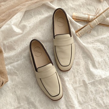 拼接小皮鞋 手工真皮女鞋 寬楦鞋 大尺碼女鞋 台灣製淑女鞋-米咖