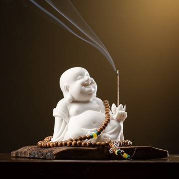 佛像 宗教擺件 家居擺件創意新中式陶瓷彌勒佛像桌面擺件家用線香插香器香熏香爐香托香盤