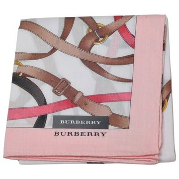 BURBERRY 粉邊白底皮帶扣印花字母LOGO圖騰帕領巾(51CM)