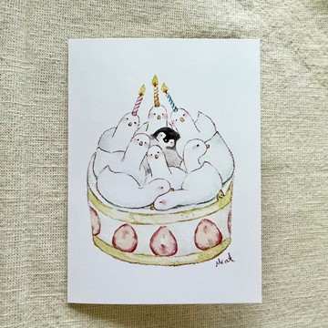 小企鵝生日蛋糕 大卡片信封組