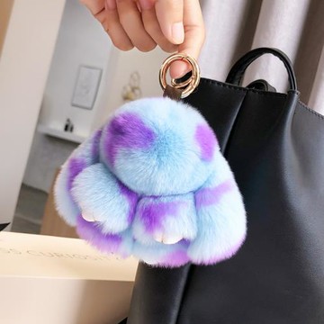 可愛獺兔毛皮草小兔子書包包毛絨掛飾汽車鑰匙扣卡通手機吊墜掛件