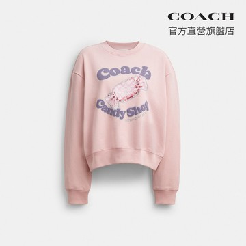 【COACH】CANDY SHOP 圖案圓領長袖上衣-桃皮色(CDF54)｜官方直營