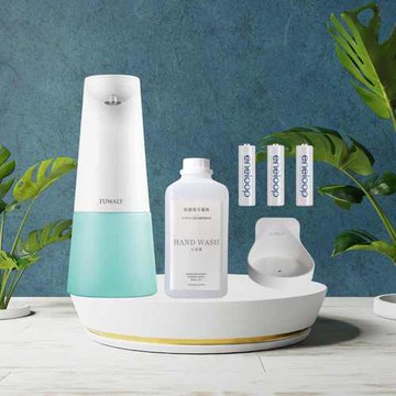 Fuwaly｜微笑給皂機/洗手機+專用抗菌洗手慕斯1000ml+Panasonic eneloop電池+壁掛架全配組