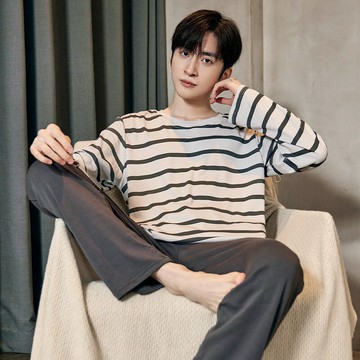 春秋季條紋睡衣男士長袖薄款寬松韓版休閑運動牛奶絲家居服套裝鑫弘-衣錦男裝