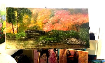 日本風景大畫布，原創油畫，可用於家居裝飾。