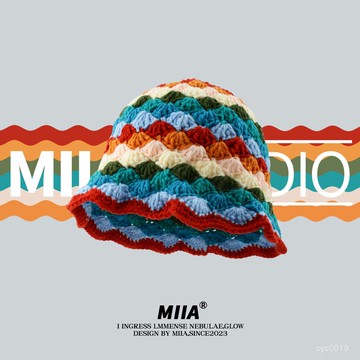 🔥臺灣出貨🔥可愛多巴胺風日係手工定製彩虹菱形格子毛綫漁夫帽女顯臉小水桶帽