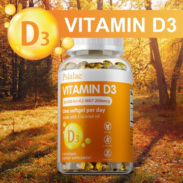 Pslalae 維生素 D3+K2 軟膠囊✨ 雙效配方，椰子油促進吸收，無糖無麩質 - 60/120粒