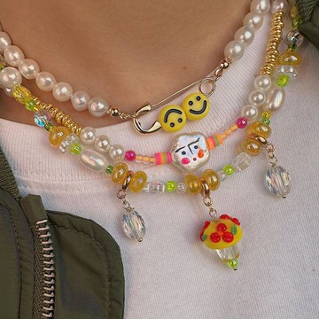 【熱賣】蛋糕 水晶 玻璃 淡水珍珠 手作串珠頸鍊| Y2K飾品