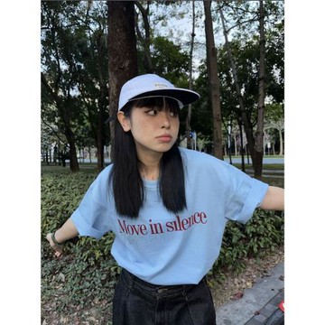 美式復古字母印花淺藍色短袖T恤男女甜酷寬松百搭圓領上衣夏季ins