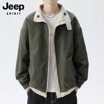 JEEP SPIRIT痞帥工裝外套男士2025春秋季寬松休閑兩面穿夾克男款