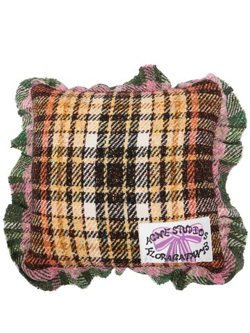 Acne Studios - plaid-pattern cushion (35cm x 35cm) - unisex - Wool/Nylon/Polyester/Silk/Cotton - One Size - Brown