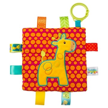 Mary Meyer 蜜兒 標籤動物安撫沙沙紙 多功能固齒/棒鈴動物/玩具  長頸鹿 黃色 + 紅色  1個  17 x 17cm