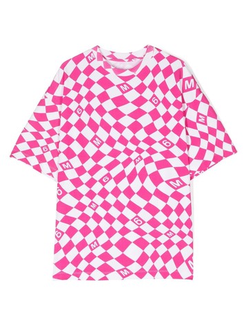 MM6 Maison Margiela Kids - warp check pattern cotton T-shirt - kids - Cotton/Elastane - 10 yrs - Pink