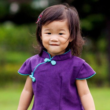 兒童旗袍 古風 冬季款 短袖素面款(紫色)